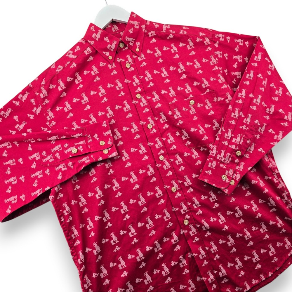 Barn Fly Mens Small Red Cotton Western Cowboy Bronco Print Button Down Shirt